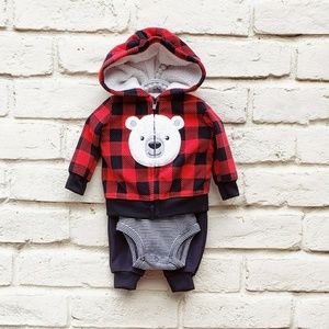 Boys 3 Piece Outfit With Bear Hoodie